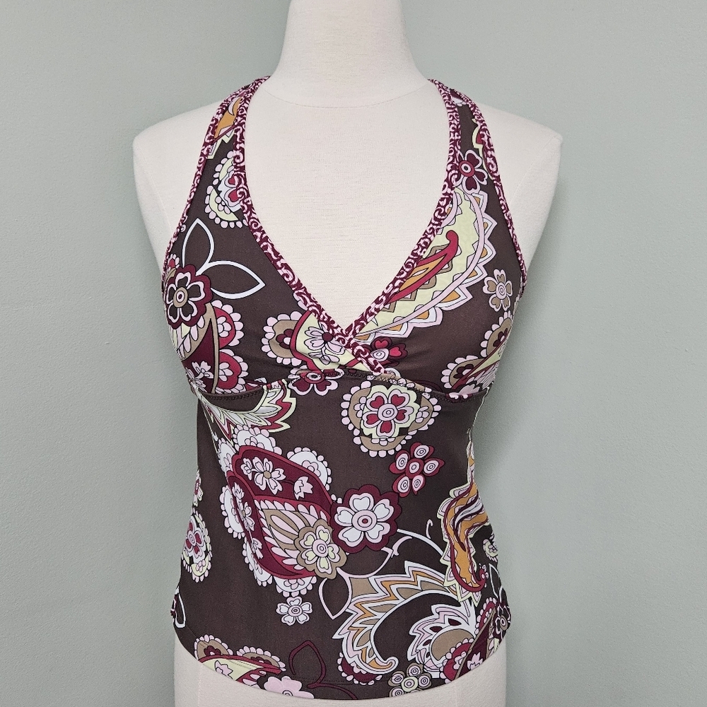Athleta Tankini Swimsuit Top V-Neck Racerback Brown Size M